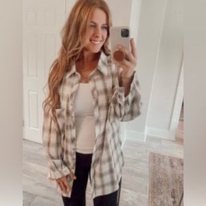 Ivory Multi Plaid button up